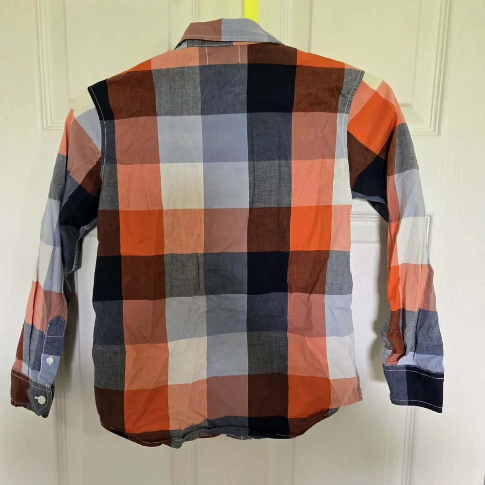 Old Navy S(6/7) Plaid Button Up Longsleeve Kids Shirt - Orange, Blue, and White